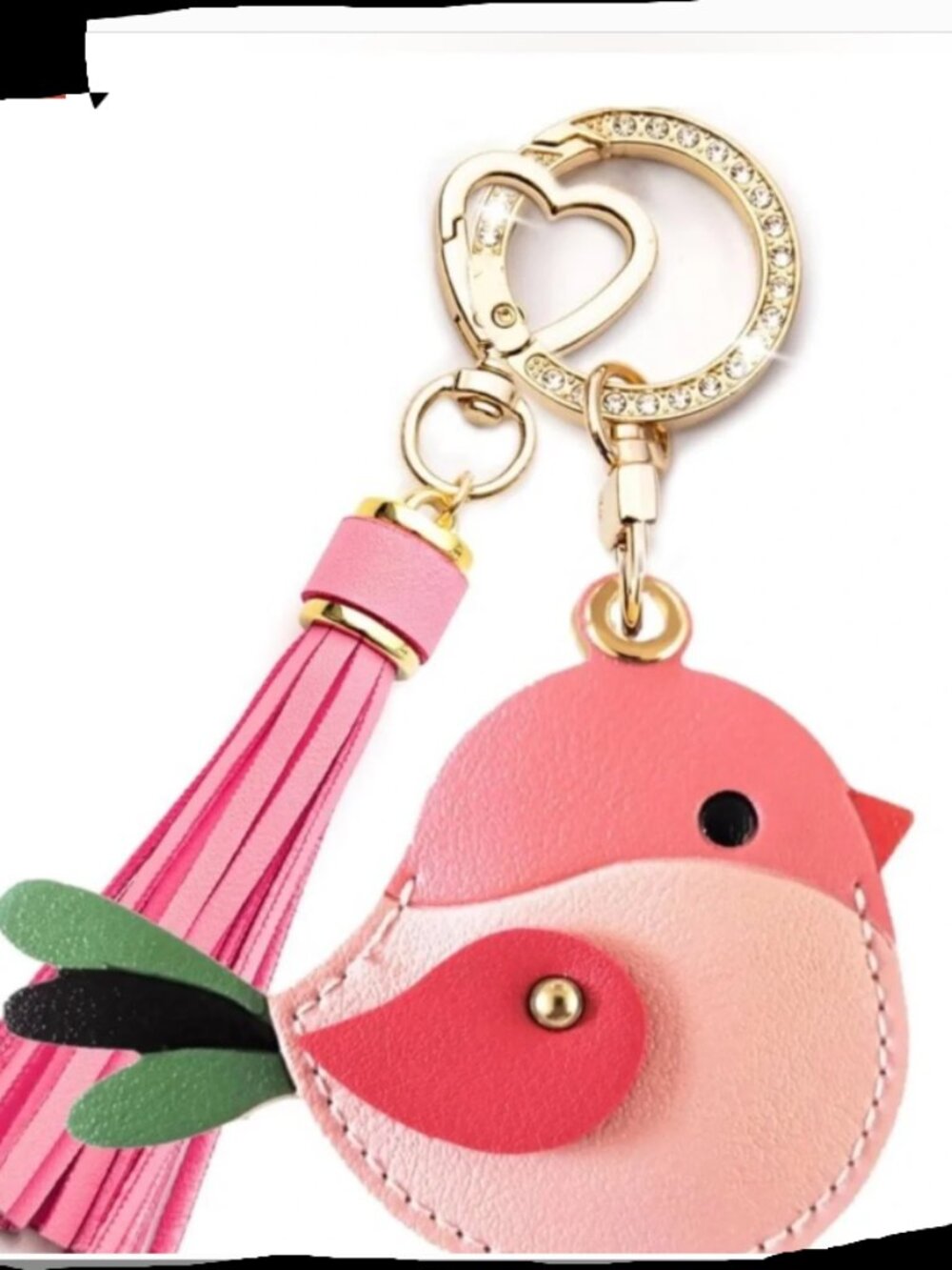 Leather birdie, pink keychain bag, charm AirTag holder with detachable tassel